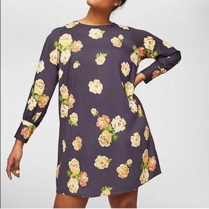 LOFT - Gray Gold Floral Knee Length Dress Spring Summer Boho Office size 14